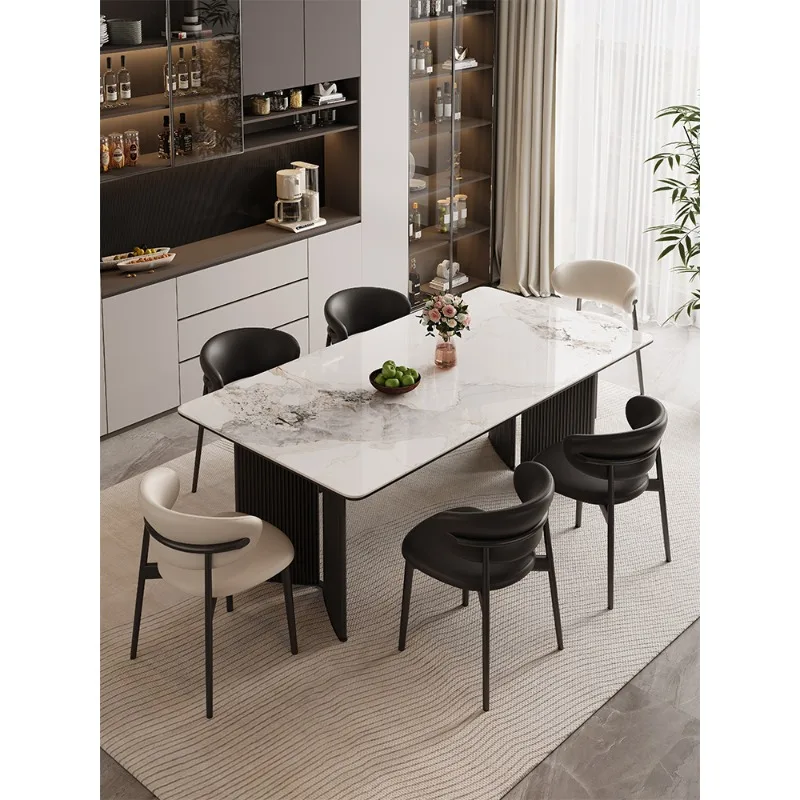 

Italian minimalist rock slab dining table household small apartment modern simple light luxury rectangular dining table and