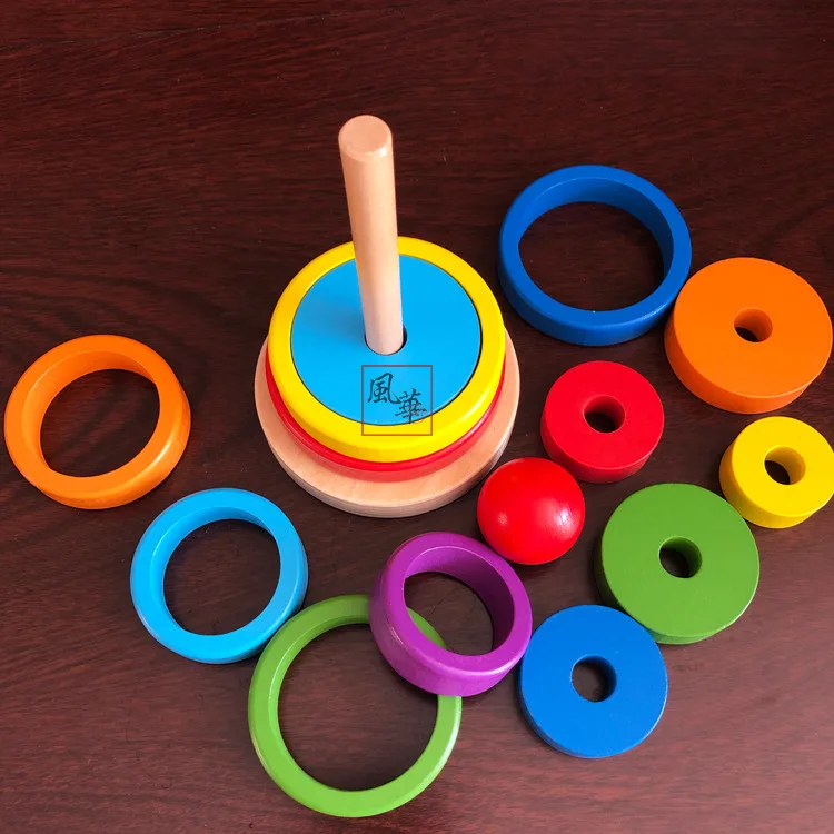 

Wooden Building Blocks Rainbow Colored Children's Toys Puzzle Shaped Matching Toys for Children L