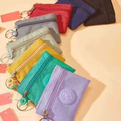 Monedero corto coreano con cremallera, Cartera de nailon de doble capa con letras, impermeable, para auriculares, llaves, tarjetero, lápiz labial