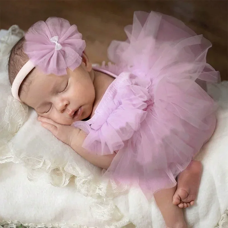 Newborn Photography Props Hat Baby Lace Romper Bodysuits Outfit Photography Girl Dress Photo Shoot Costume