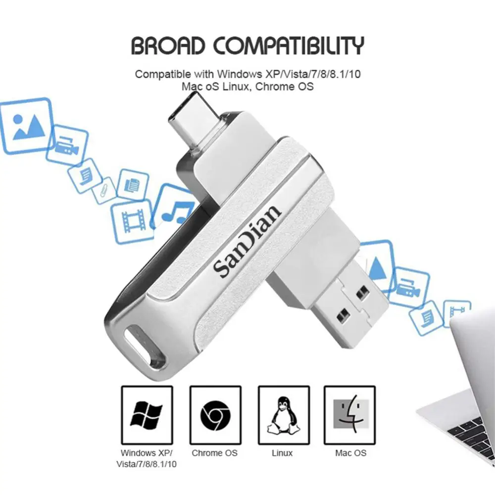 2TB USB 3.0 Flash Drive 2TB High-Speed Pen Drive 16TB 64TB Metal Waterproof Type-C PenDrive for Computer Storage Device