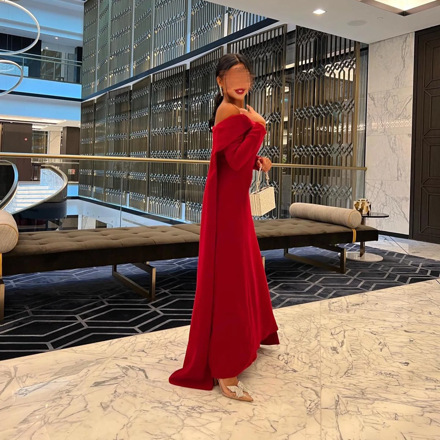 HONEYED 2023 Red Long Shawl Sleeve Prom Luxury Dubai Evening Dress  With Ankle Length Summer Women Wedding Party Gowns 2023