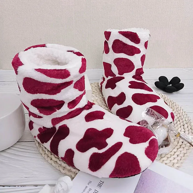 Glglgege 2022 New Winter Home Slippers Women Indoor Shoes Floor plush Slippers Warm Cotton Polka Dot Flat Shoes