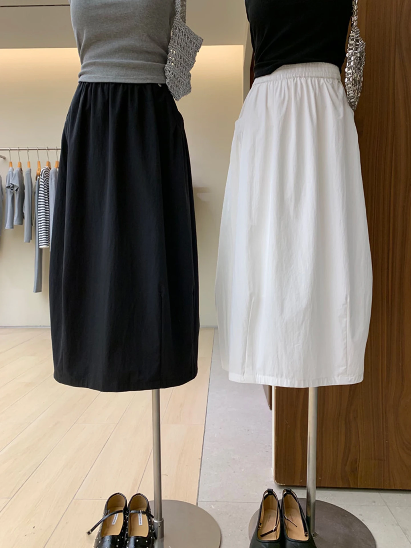 

Emily Clud Recommended Bomber Petal Skirt Mid-Length A-Line Skirts Elastic Waist Spring Summer Women's plus Size Casual Skirts