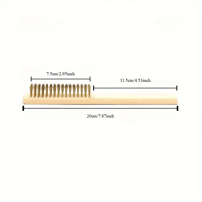 12pcs Wooden Handle Brass Wire Brush, Industrial Surface/Inner Polishing, Grinding, Cleaning, 6x16 Row Brushes - Car Care Tools