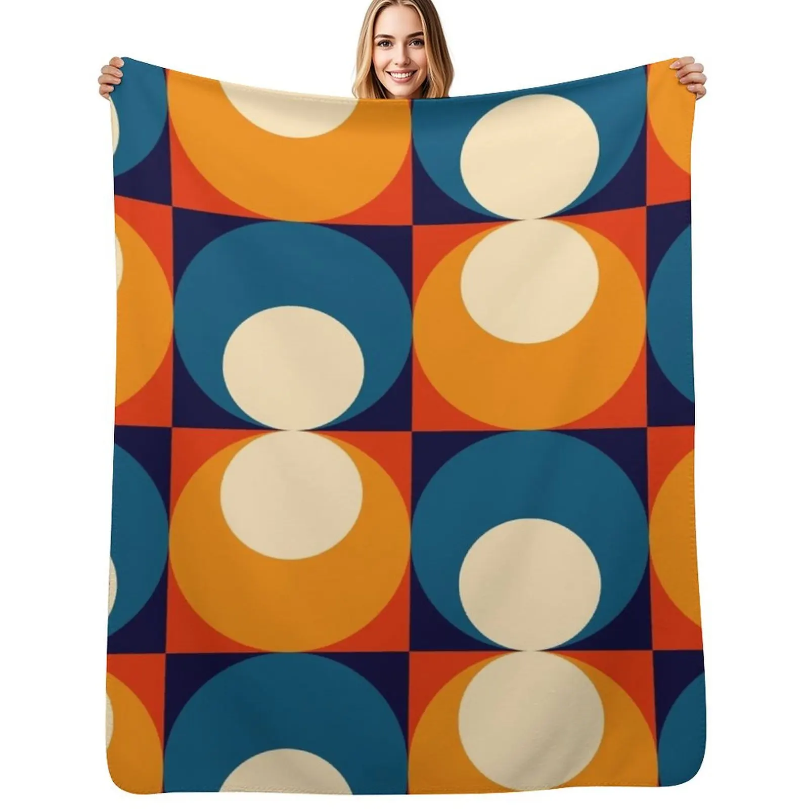 mid century seventies geometrical pattern Throw Blanket All Weather Soft Throw Blanket for Sofa
