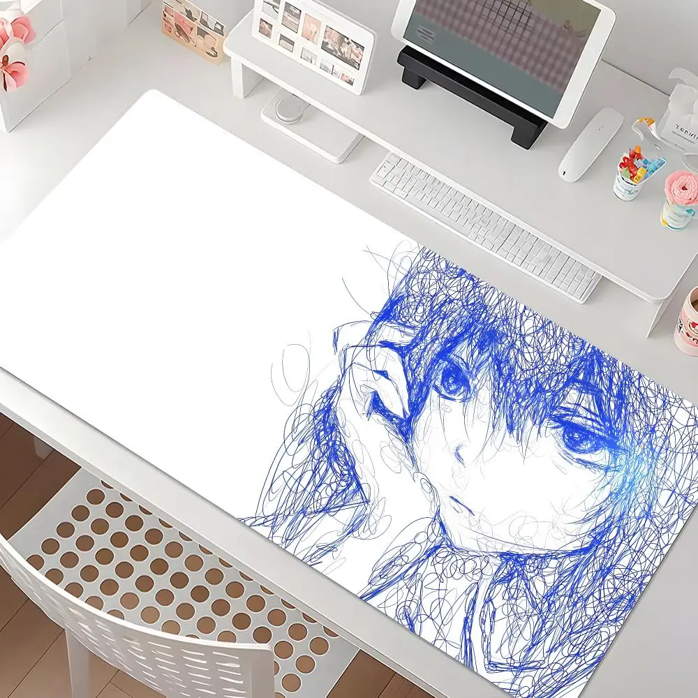 Artistic style Simple Line Girl Mouse Pad Waterproof Non-Slip Large Gaming Mat with Stitched Edge