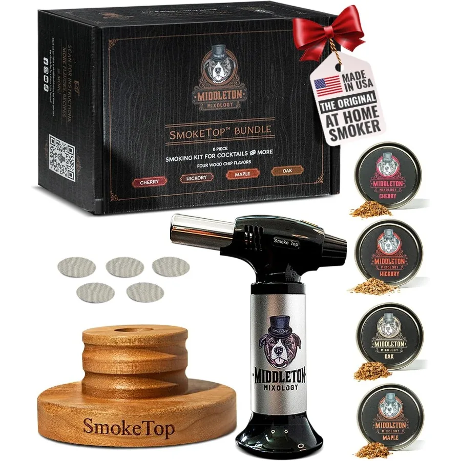 

SmokeTop Cocktail Smoker Kit and Torch Gift Set with Cherry Hickory Maple and Oak Wood Chips Use for Old Fashioned Cocktails Wh