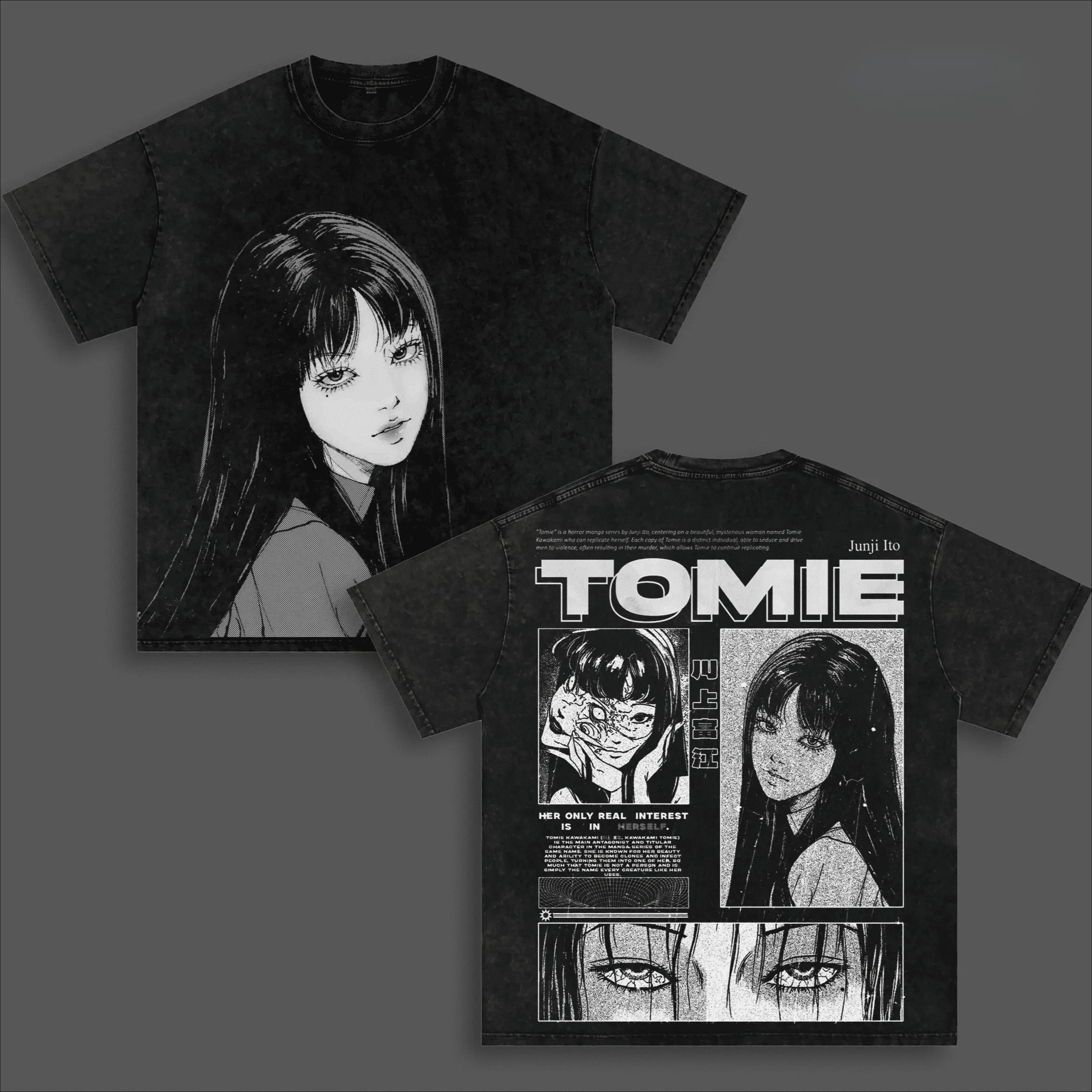 Junji Ito Tomie Manga T-shirt Vintage Washed Y2K Aesthetic Unisex Oversized Short Sleeve Summer Cotton Retro Streetwear Hot Sale