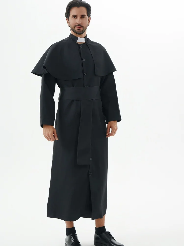 Black Adult Religious Robe, Halloween Character Party Priest Catholic Christ Cosplay Costume, Suitable for Stage Performance