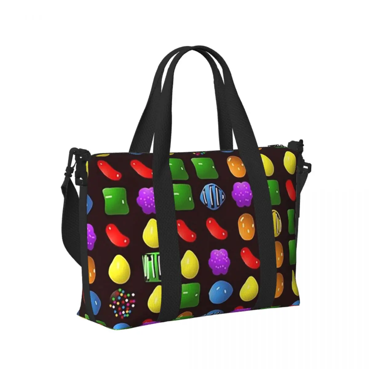 

Custom New Candy Crush Saga Beach Travel Bag Large Capacity Tote Bags for Gym Sport Women Shopping Duffle Shoulder Bag