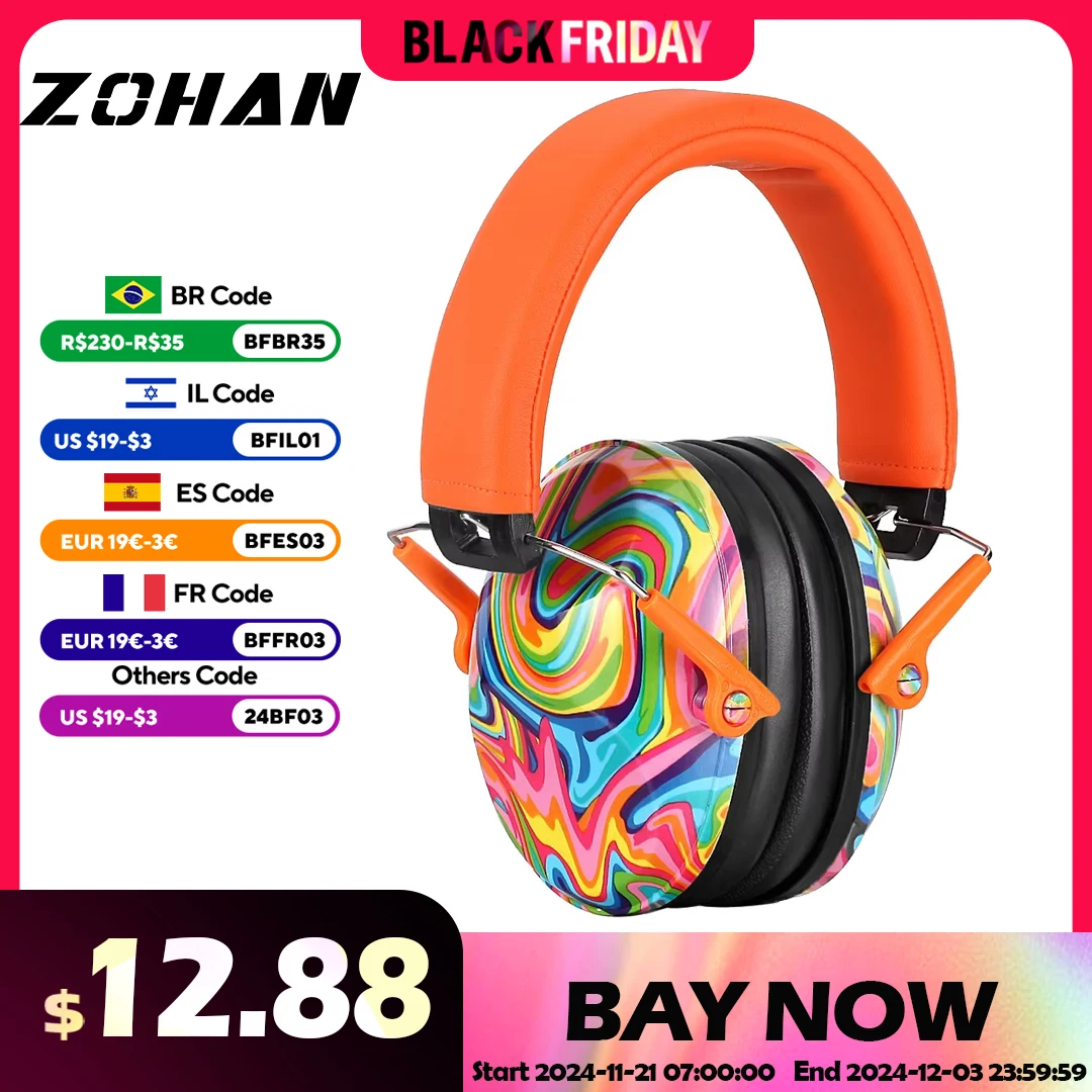 ZOHAN Kid Ear Protection Baby Noise Earmuffs Noise Reduction Ear Defenders earmuff for children Adjustable nrr 25db Safety