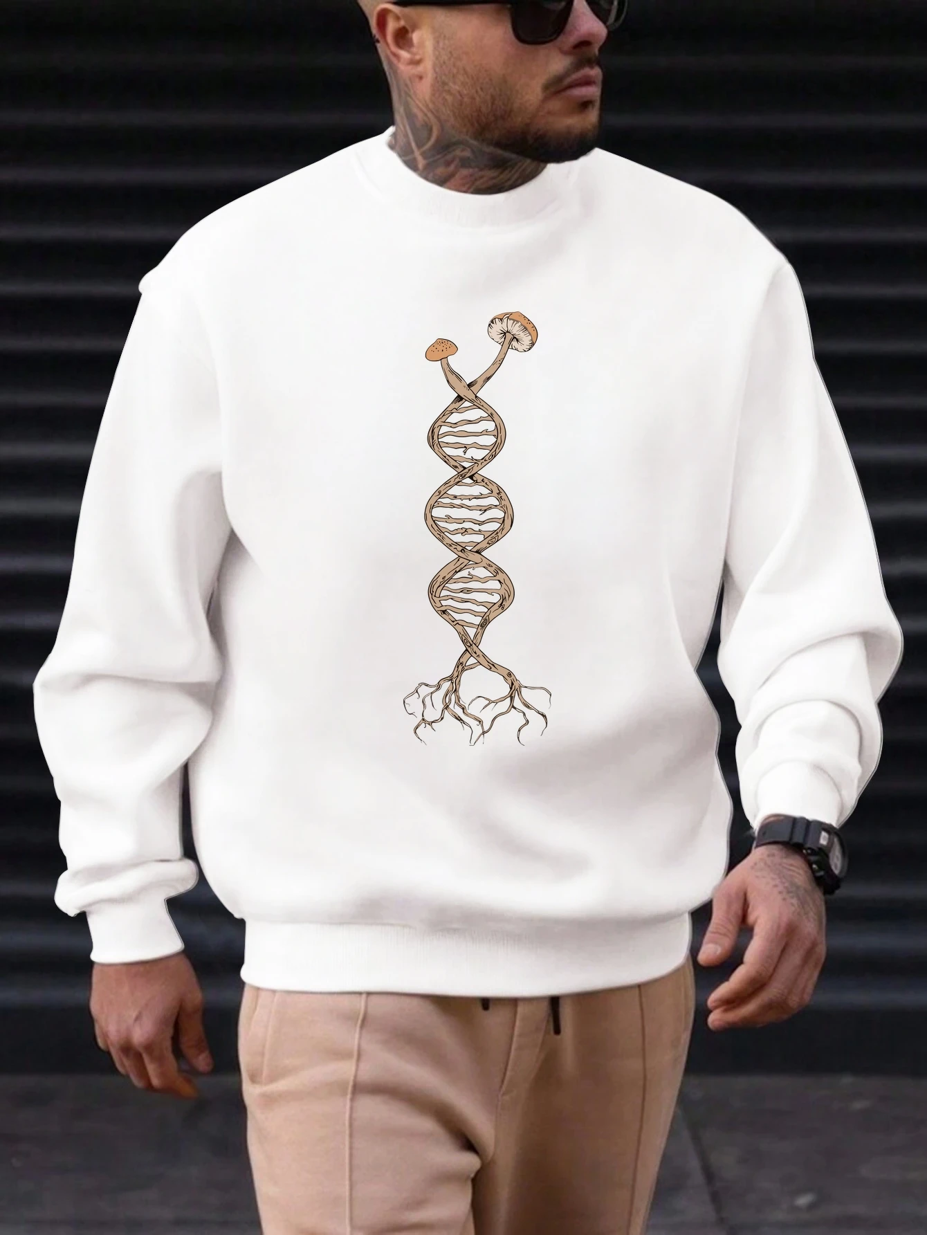 

Men's Cotton Round Neck Sweatshirt Tree Mushroom Pattern Printing 2025 New Trending Fashion Casual High Quality Top Clothing