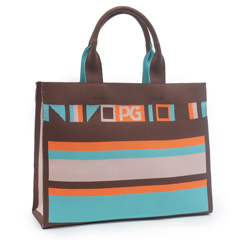 PG-Bolso de hombro informal a la moda para mujer, bolso de compras sencillo de gran capacidad con diseño de costura a rayas