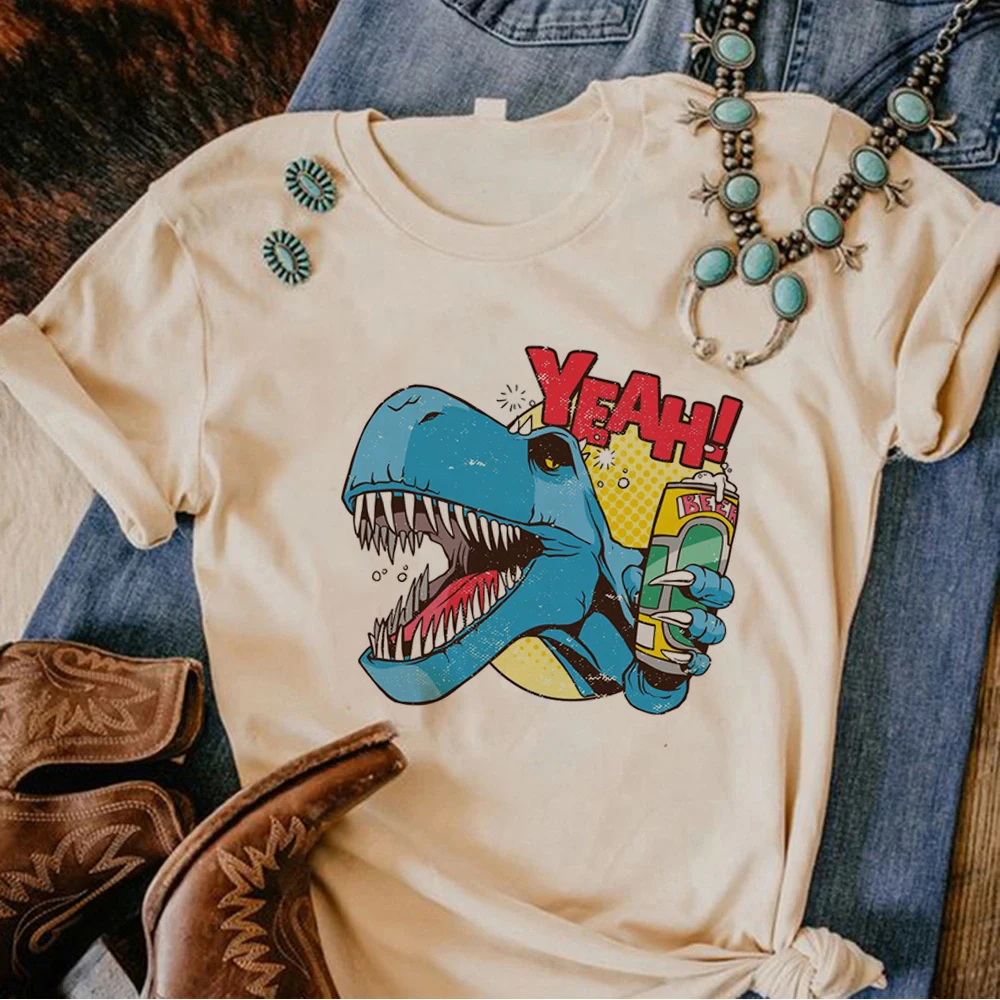 Camiseta de cerveza de dinosaurio para mujer, camisetas de diseñador para mujer, ropa harajuku divertida de los años 2000