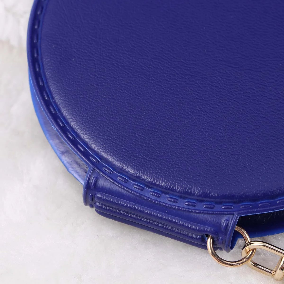 Donkerblauwe opvouwbare spiegel, draagbaar, dubbele zijden, PU-frame, make-up, compact voor dames, klein, gemakkelijk mee te nemen