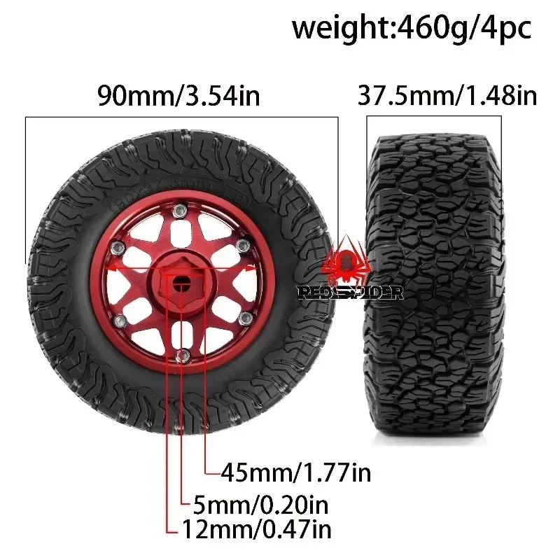

4Pcs 90mm 1/12 Crawler Tire 12mm Wheel Hex for RC Crawler Car D90 D91 D96 MN98 MN99S MN86 MN86S G500