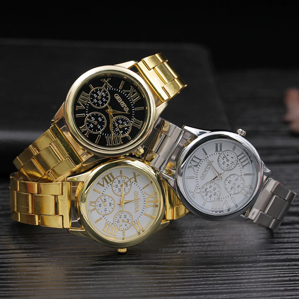 Reloj de cuarzo informal para hombre y mujer, relojes de vestir de acero inoxidable, resistente al agua, Reloj clásico de lujo a la moda