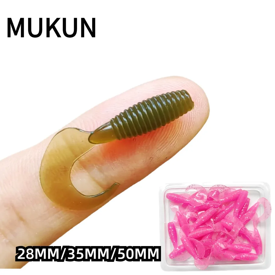 MUKUN-NEW 2024 Small Grub Lure 30szt 28mm 35mm 50mm Silikonowy pojedynczy ogon Pesca Sztuczne przynęty wędkarskie Miękka przynęta
