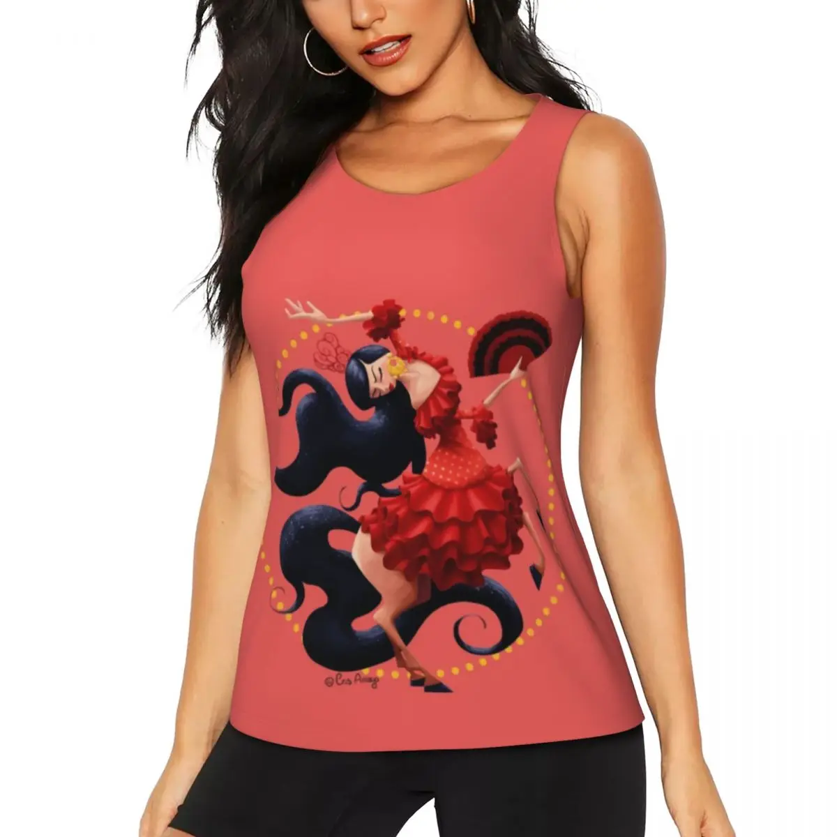 

Custom Spanish Dancer Yoga Tank Tops Women's Flamenco Dance Workout Gym Sports Shirts