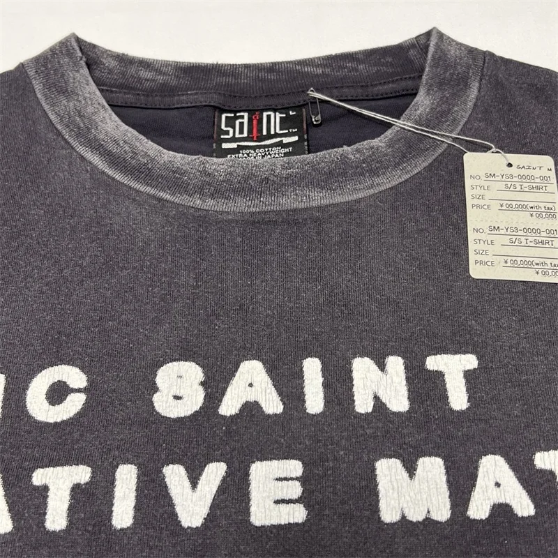 Black Washed SAINT MICHAEL CANDLE Tee Men Women 1:1 Best Quality Causal Oversized T-Shirts