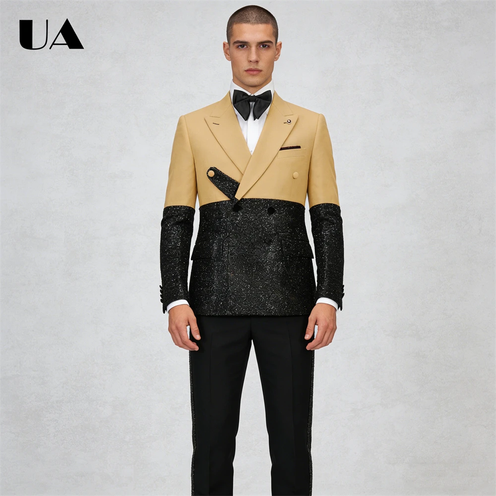 Ensemble de costume pour hommes, veste et pantalon brillants, vêtements pour occasions formelles pour hommes, costume de grand homme de grande taille, couleurs personnalisées de smoking