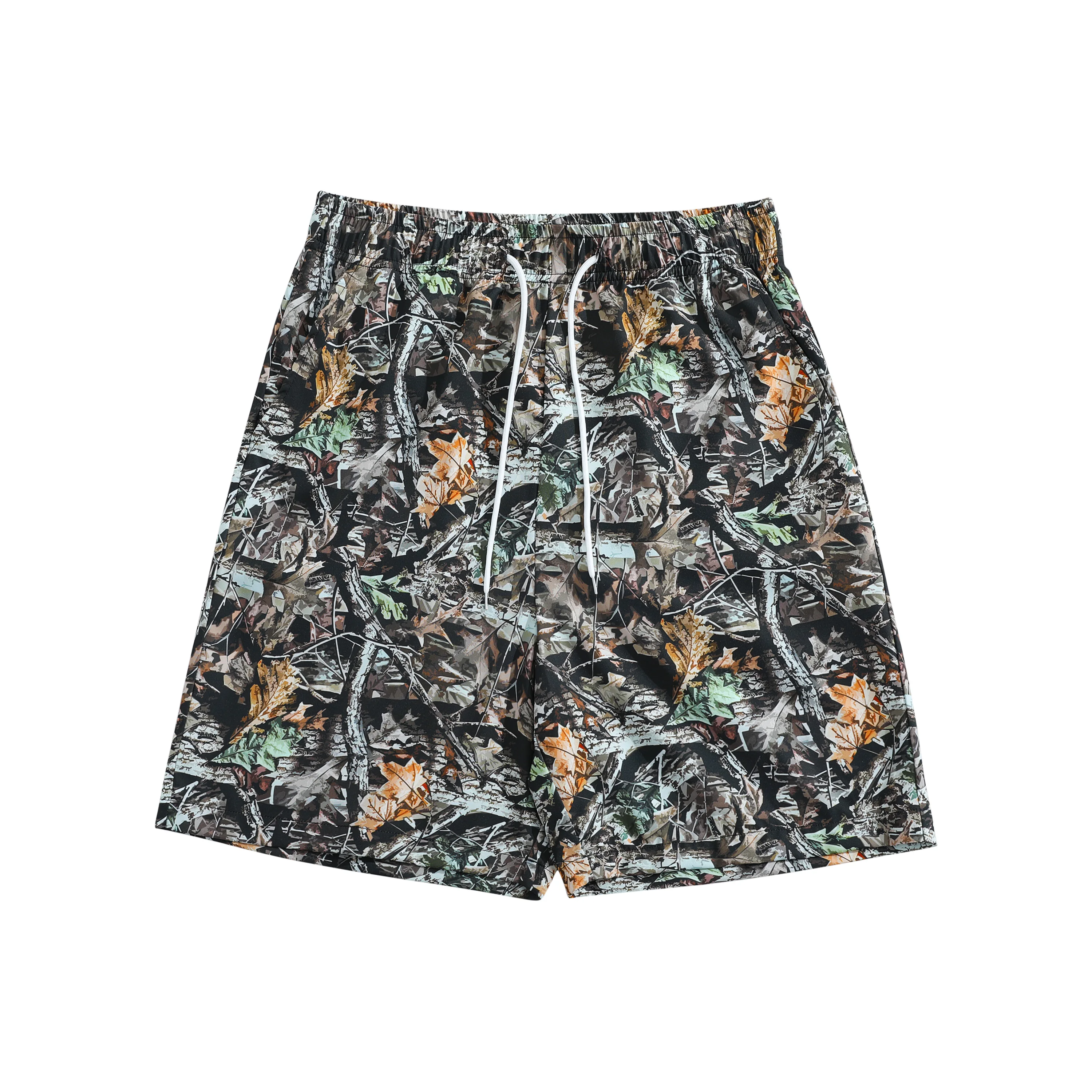 

Мужские повседневные шорты с разноцветным узором из листьев и веток, эластичный пояс на шнурке, свободный крой, брюки для активного отдыха на природе