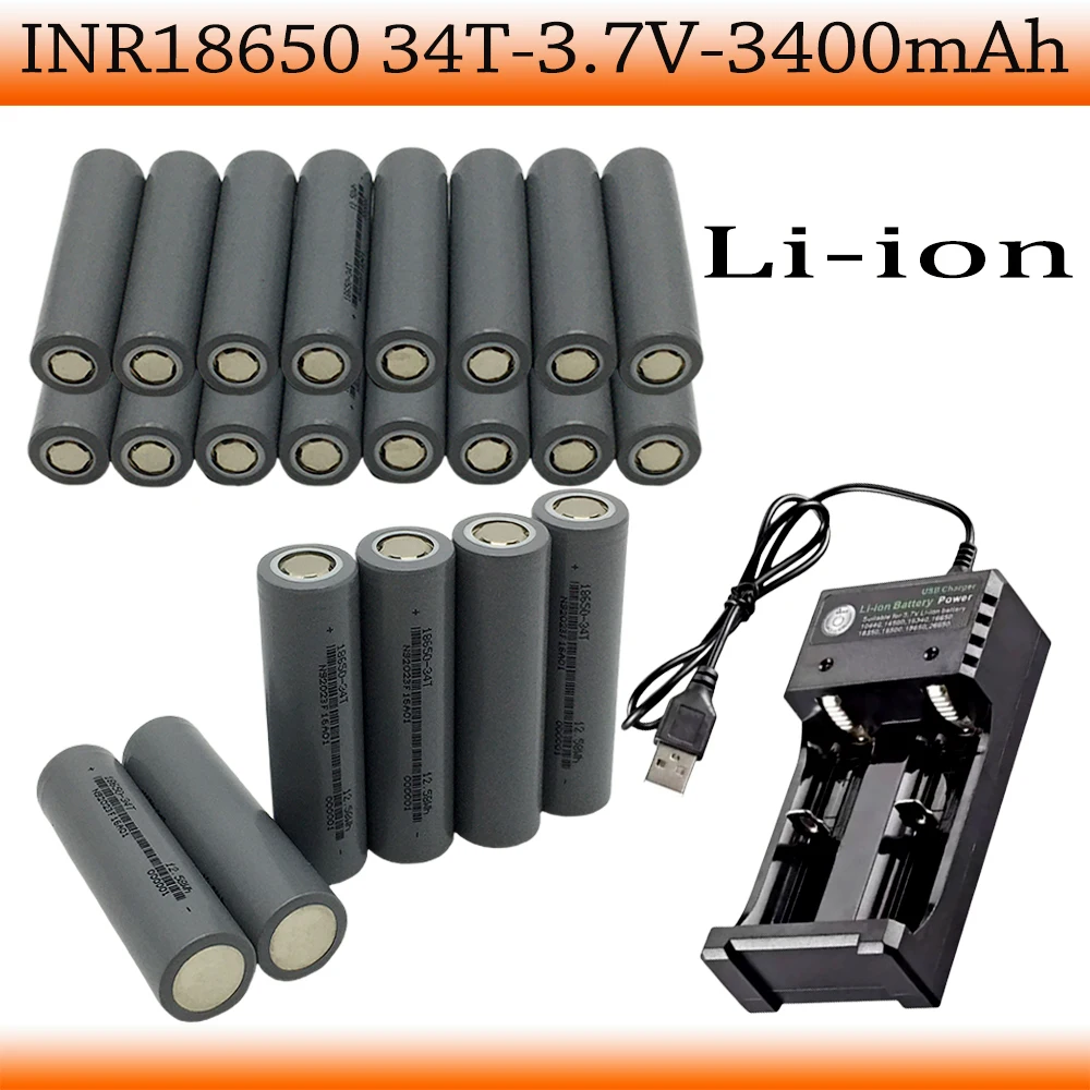 

3.7V 18650 34T 3400mAh Rechargeable Battery For Our 18650 Toys, Tools, 9 LED mini flashlight etc+USB charger