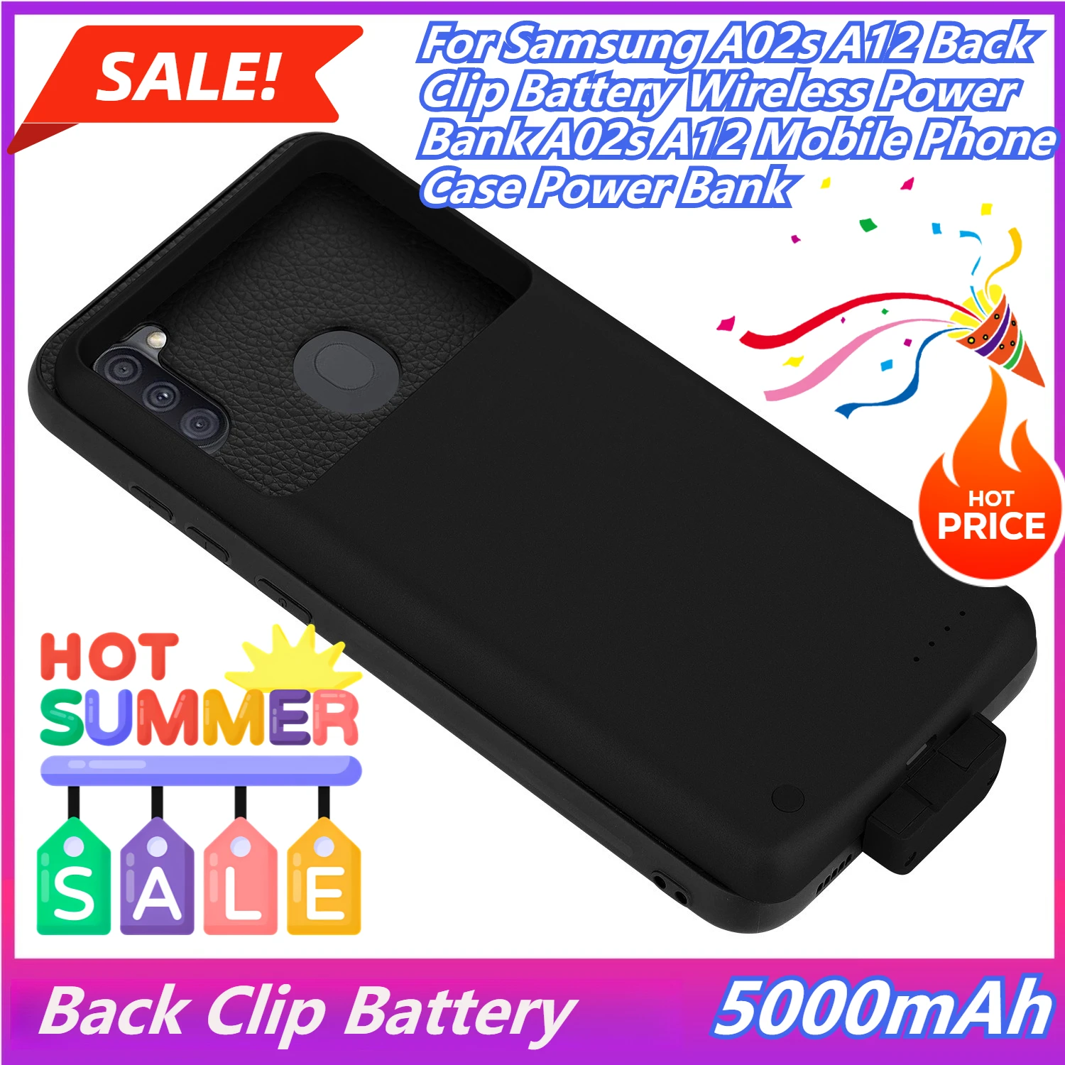 

5000mAh for Samsung A02s A12 Back Clip Battery Wireless Power Bank A02s A12 Mobile Phone Case Power Bank