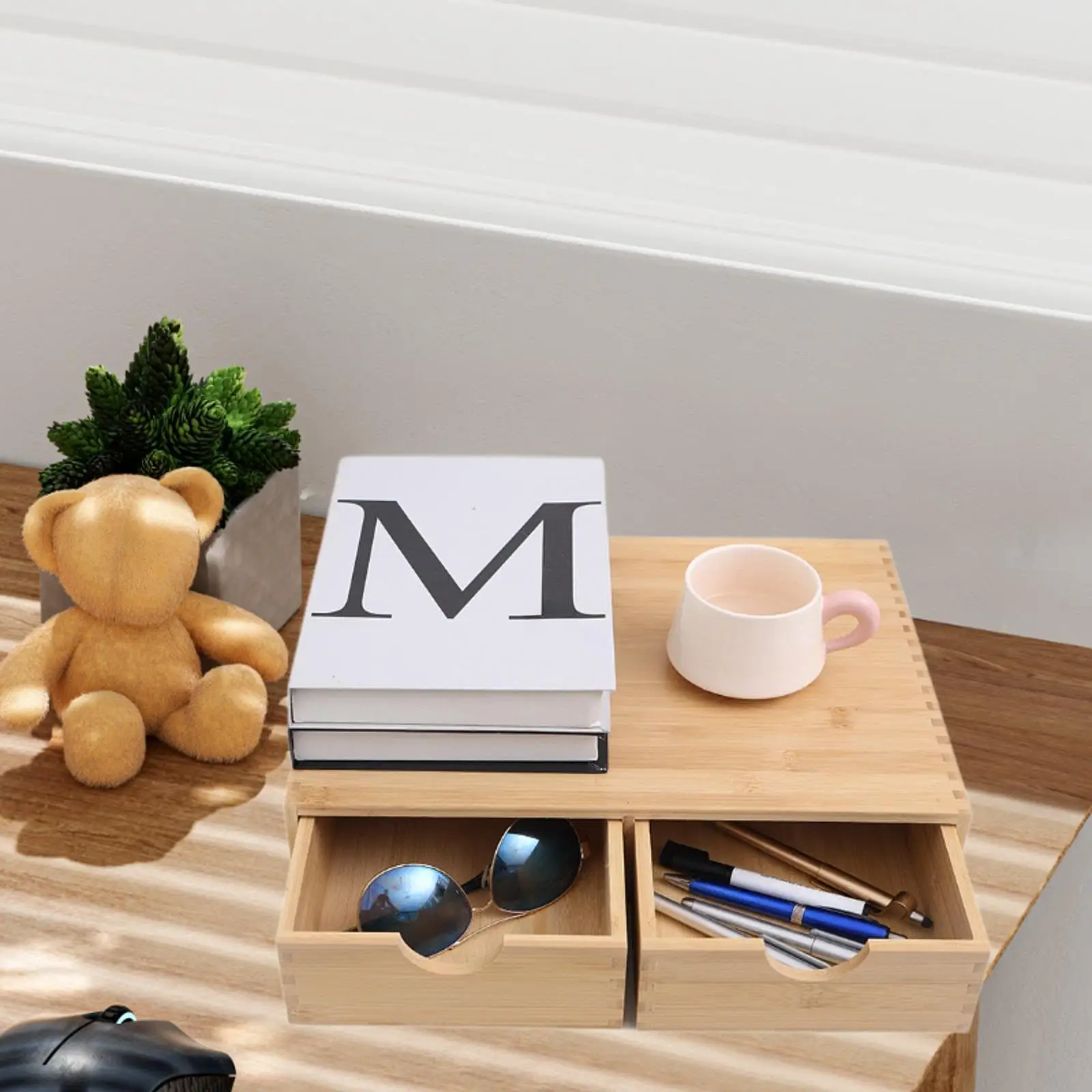 Capsule Storage Organizer Cup Holder with 2 Drawers Home Decor Bamboo Drawer for