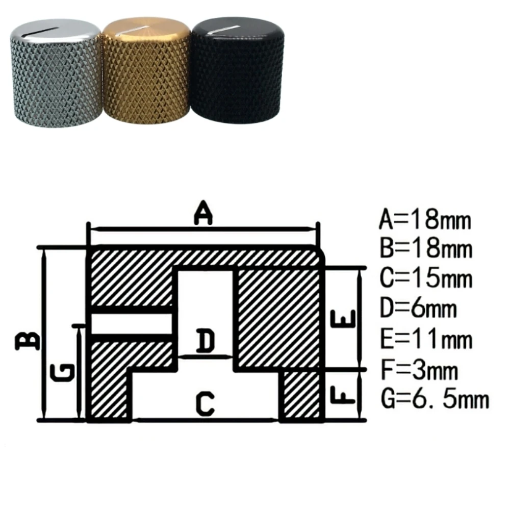 1PCS Guitar Knobs Aluminum Alloy Potentiometer Control Knob Volume Audio Electric Guitar Bass Knob Screw Type 18 x 18mm (d*h)