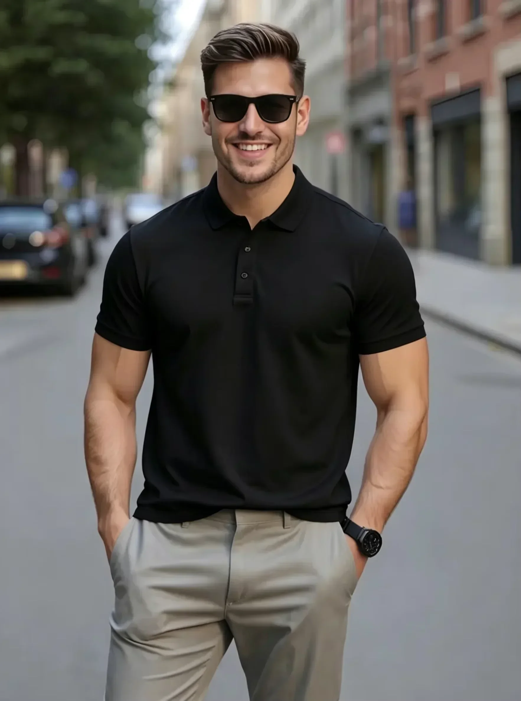 Herren Sommer High-End Golf Kurzarm-Poloshirt mit Kragen, Einfarbig, Atmungsaktiv, Büro-Casual, Hochwertige Herrenbekleidung – Detail 3