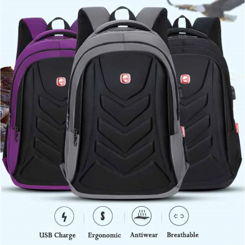 Tas Laptop bisnis pria, ransel USB Charger Port tahan air tas sekolah 15 "tas bisnis komputer ransel tahan air