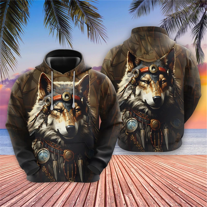 

Fashion Cool Animal Pattern Hoodie For Men 3D Print Dogs Wolf Graphic Long Sleeve Hooded Pullover Autumn Winter Creative Clothes