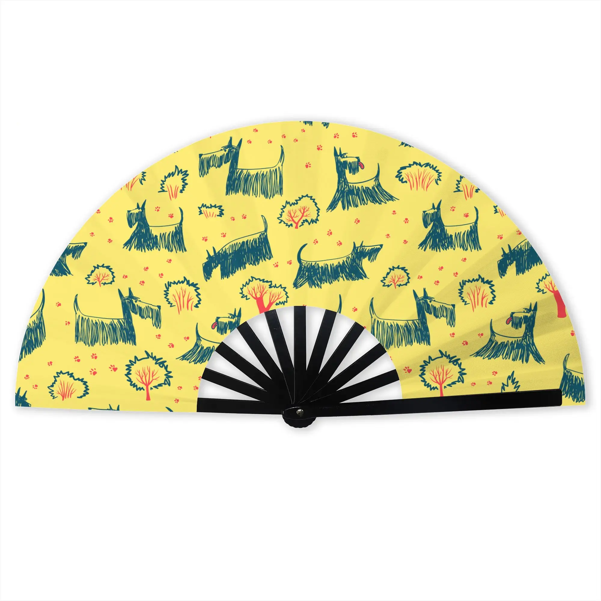 Scottish Terrier Dog Stylish Hand Fan Scottie Pet Printed Polyester Fan Aesthetic Costume Prop Folding Fans For Sports Events