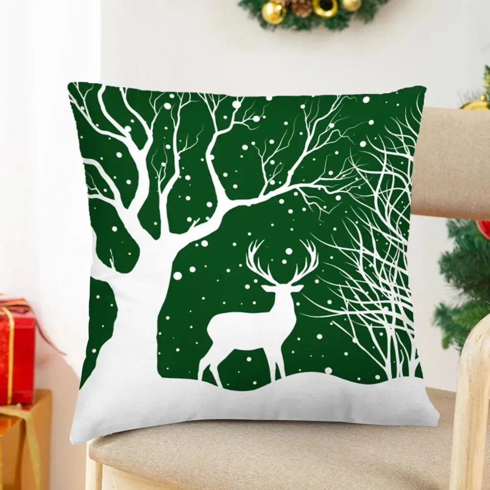 Elk Pillowcase Snowman Pillow Cover Vibrant Snowflake Elk Print Christmas Pillowcase Hidden Zipper Square Throw Cushion for Sofa