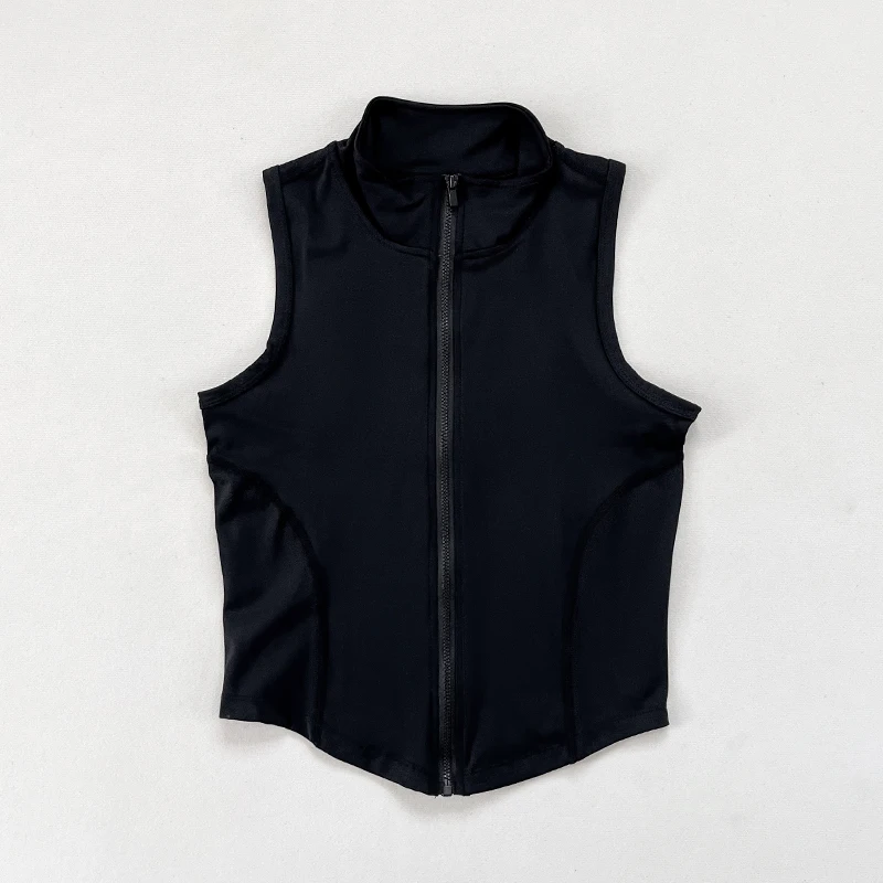 Women's yoga, fitness, sports clothing, sleeveless stand-up collar, zipper exercise vest, slender yoga and fitness vest image 2