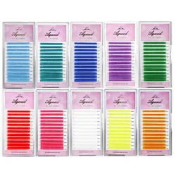 Extensión de pestañas de Color rojo, púrpura, azul, rosa, blanco, marrón, Color gripe, extensión de pestañas postizas individuales, pestañas de volumen rusas de seda