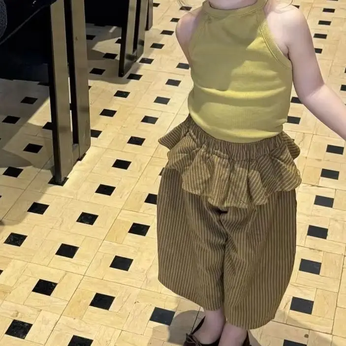 

Children's Clothing Sportswear Loose Striped Suit Casual Pants+Girls Neck Hanging Vest Set Children's Clothing Sportswear bab