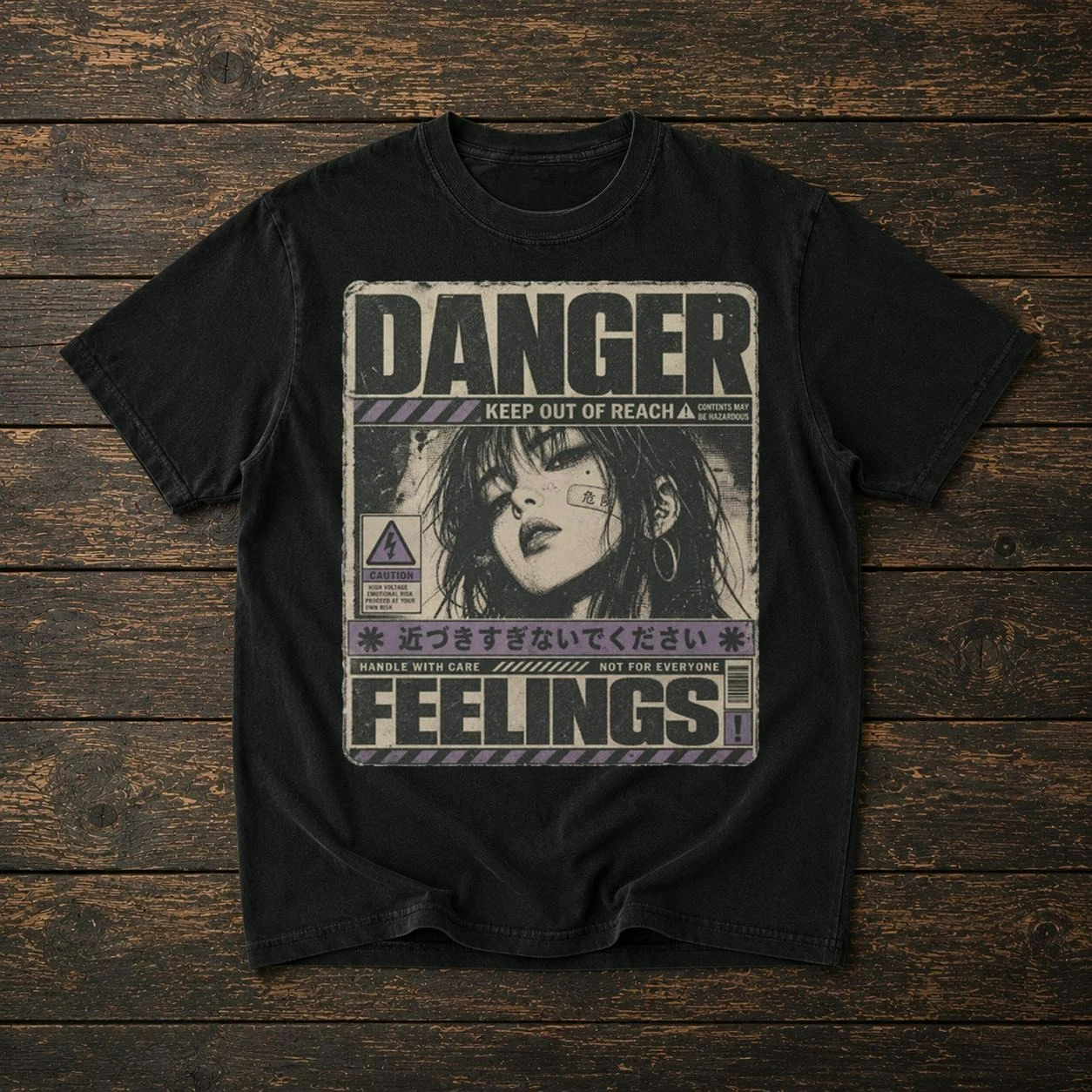 Y2K Hazard Shirt Suitable for Both Men and Women, Warning Label Pattern Printed T-shirt, Emo Aesthetic Streetwear