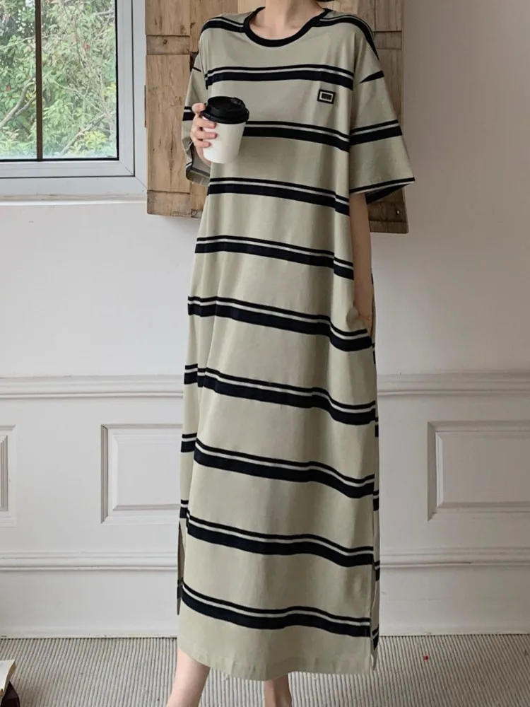 Estate nuovo stile pigro girocollo pigro T-shirt abito da donna a righe taglie forti abito da donna a maniche corte abiti da donna abiti