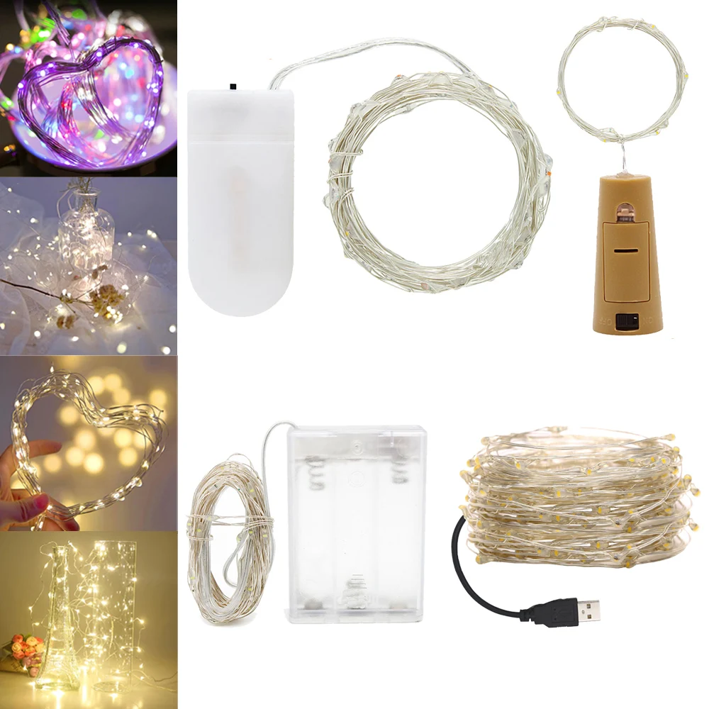 1M 2M 3M 5M 10M Wine Bottle Lights Light Xmas Party Corker Copper String For Decor Fairy Battery Powered Christmas Led Garland