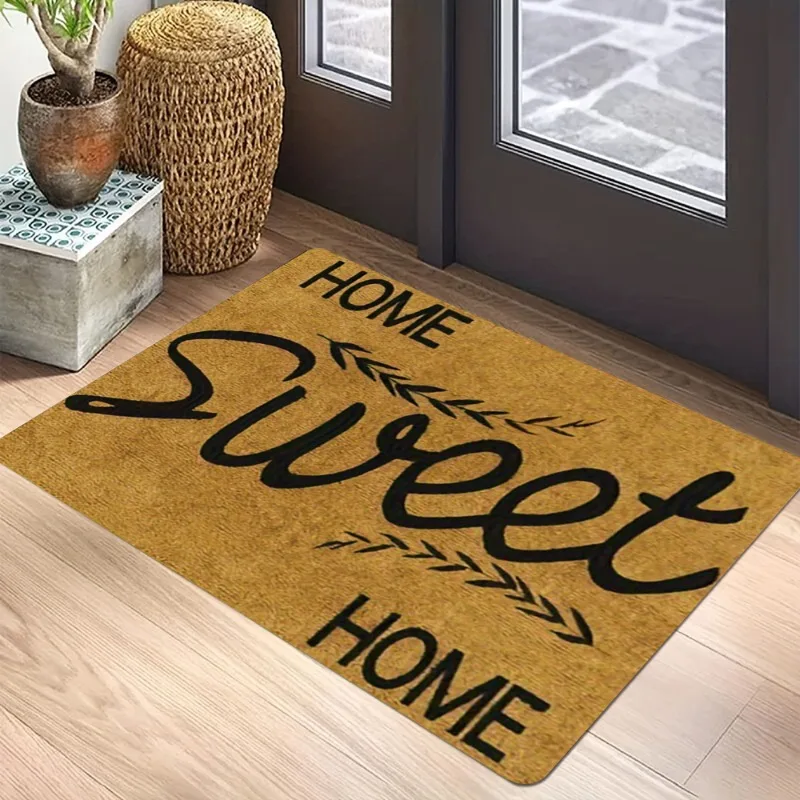 سجادة منزلية دافئة - نص ترحيب بنمط زخرفي عتيق كلاسيكي متعدد الألوان مريح للديكور الداخلي سجادة تزيين المنزل #1