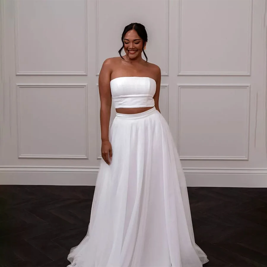 

Customized Strapless Top Tull Skirt Two Sets Party Dresses Backless Zipper Custom Color Prom Dress robes de soirée