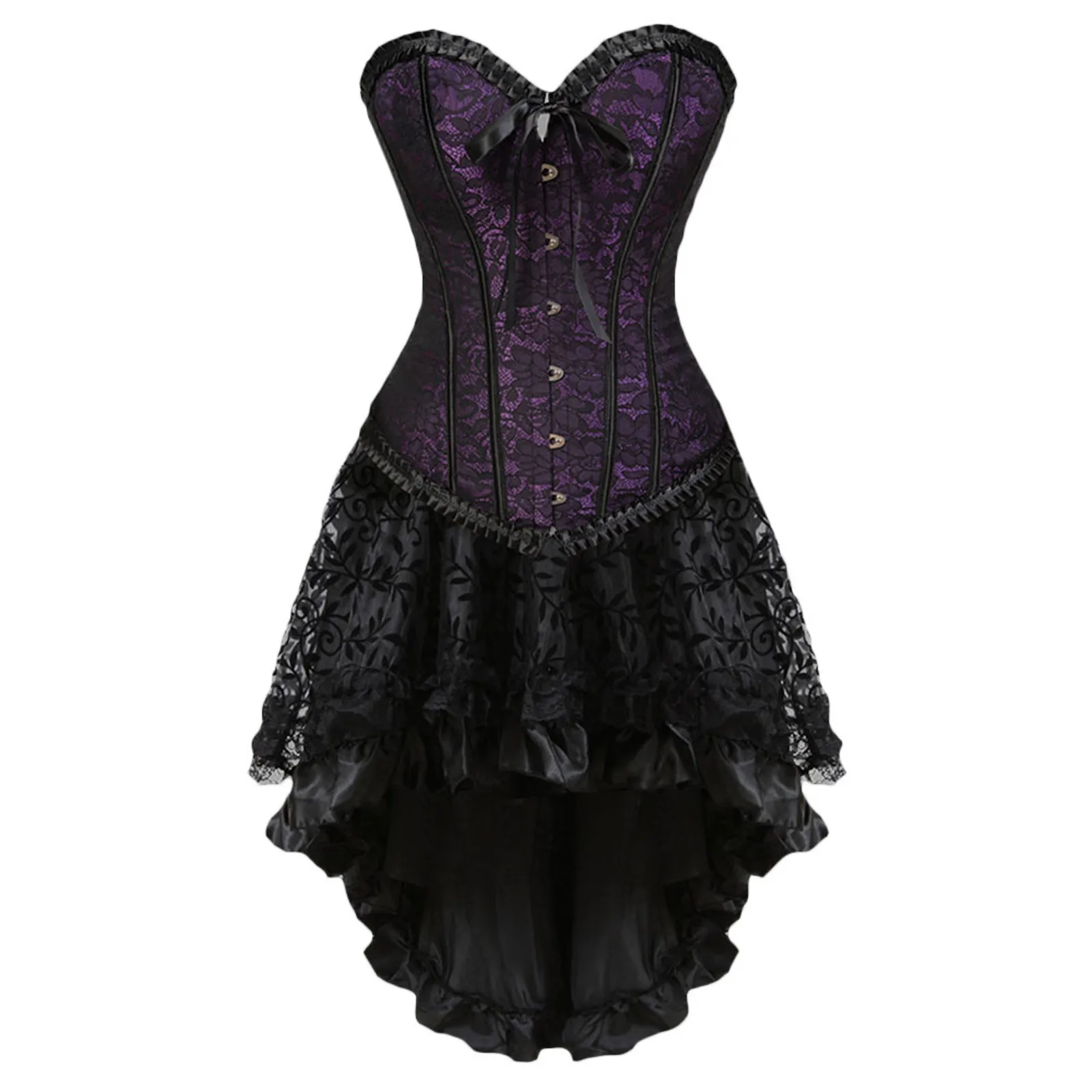 Flocking Leaf Lace Vantage Gothic Classic Dress Court Luxury Identity Irregular Dresses Casual Corset Elegant Dress Women