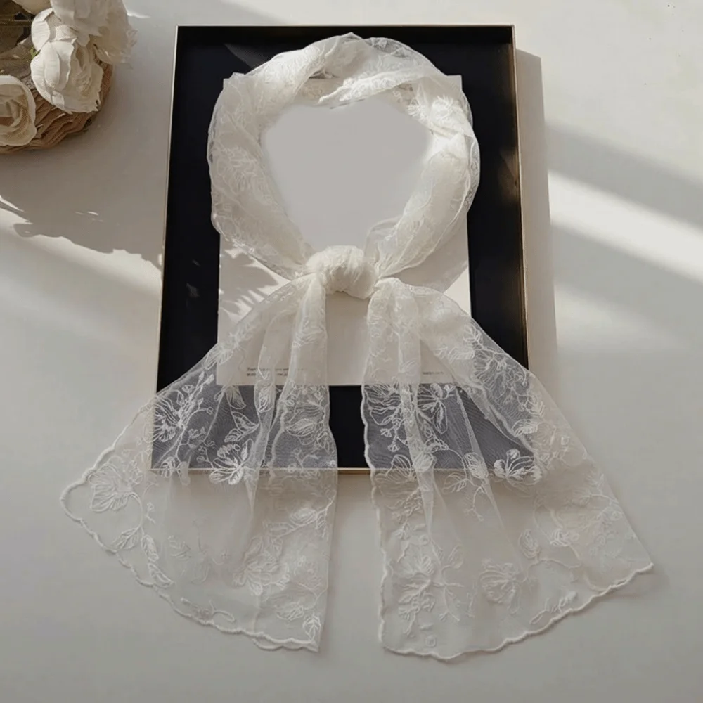 

Literary Retro Women's Lace Scarf Long Solid Color Female Headscarf Embroidered Flower Korean Version Sunscreen Shawl