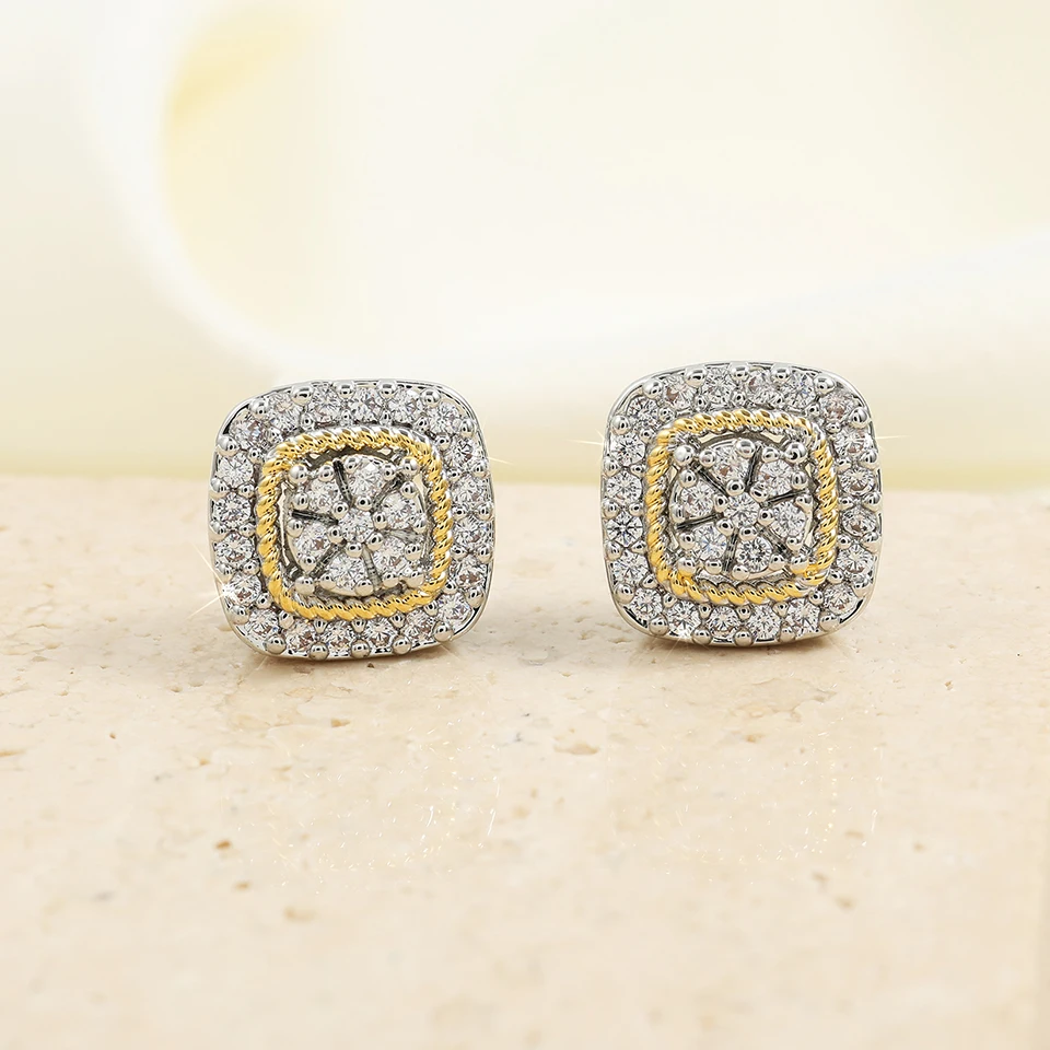 Uilz Square Shiny Zircon Stud Earrings For Women Gold And Silver Mixed Color Removable Earring Bride Wedding Party Jewelry