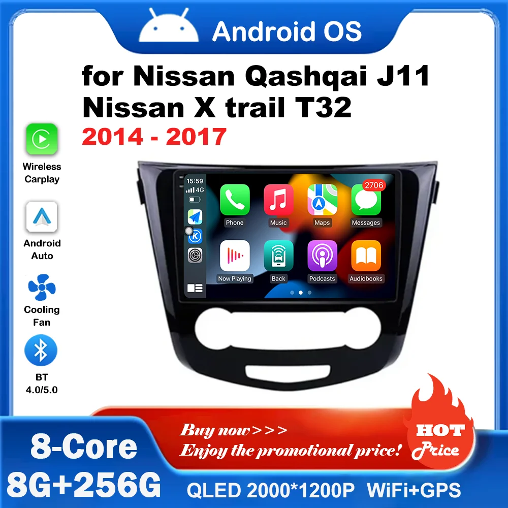 

Android OS Car Radio Multimedia Player 10.1 inch for Nissan Qashqai J11 Nissan X trail T32 2014 - 2017 Wireless Carplay Navi GPS