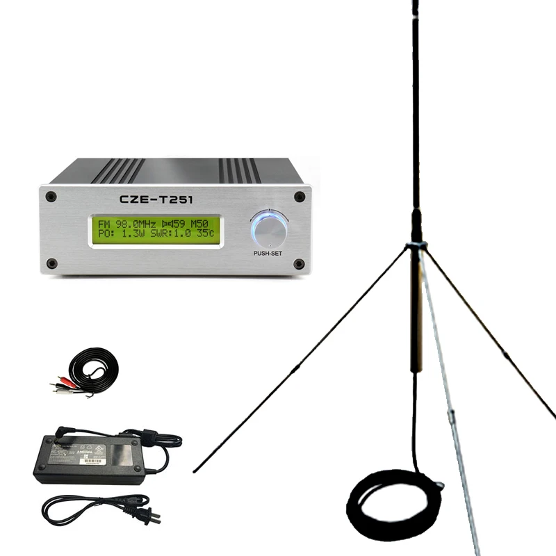 

CZE-T251 25W FM Transmitter Radio Broadcasting And GP-2 Antenna with Cable For Radio Broadcast Church, Meeting, Party customized