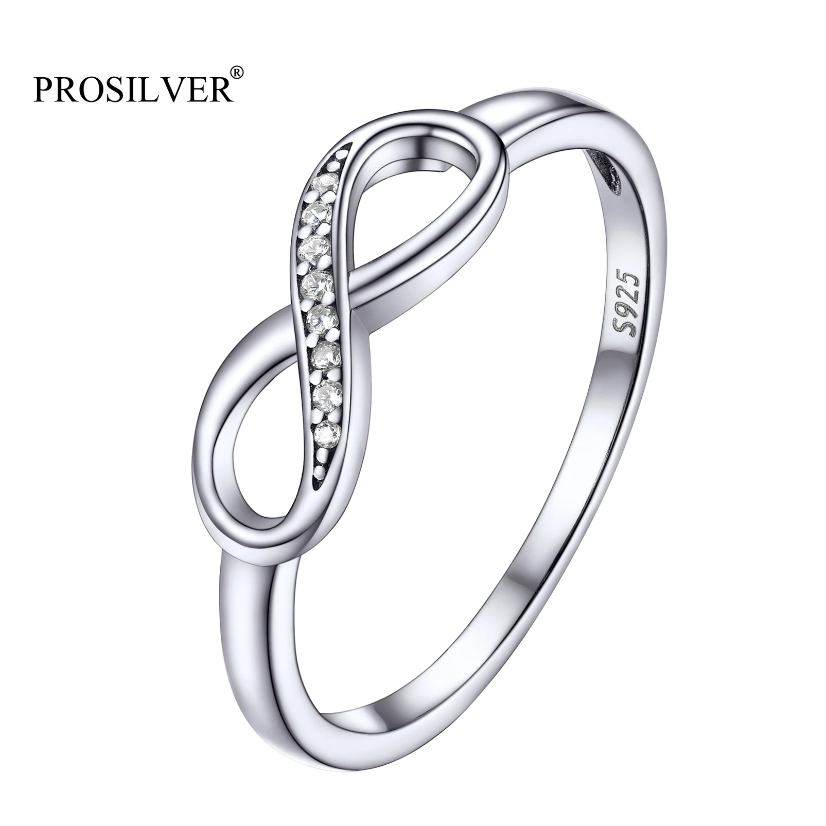 PROSILVER Anniversary Infinity Ring Stackable Women Girl Gifts Cubic Zirconia 925 Sterling Silver Rings Sizes 4-12 PYR15189B